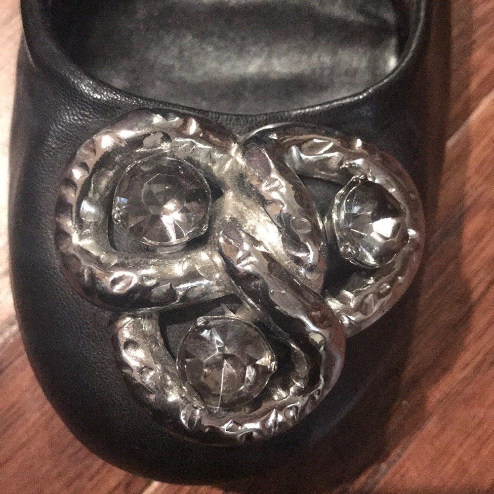Vince Camuto Black Slip Ons w/Silver & Bling